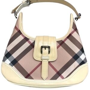 Burberry Brooke hobo nova check with white cream patent leather